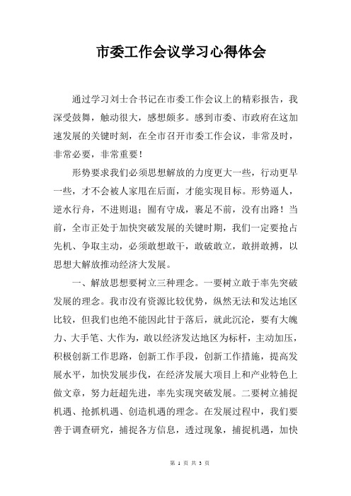 会议学习心得体会 通过学习刘士合书记在市委工作会议上的精彩报告,我