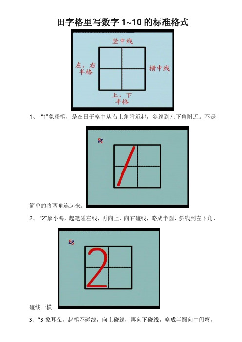 田字格里写数字1~10的标准格式 1,"1"象粉笔,是在日子格中从右上角