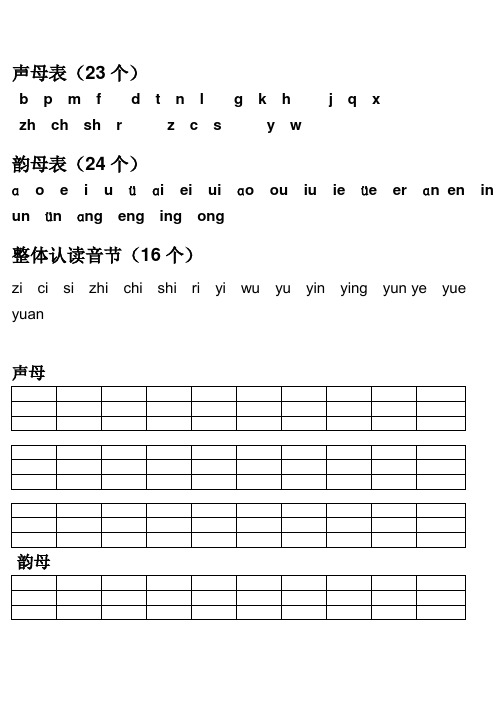 t n l g k h j q x zh ch sh r z c s y w 韵母表(24个)ɑ e i uüɑi