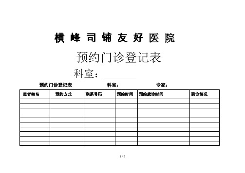 横峰司铺友好医院 预约门诊登记表科室:预约门诊登记表科室:专家:患者