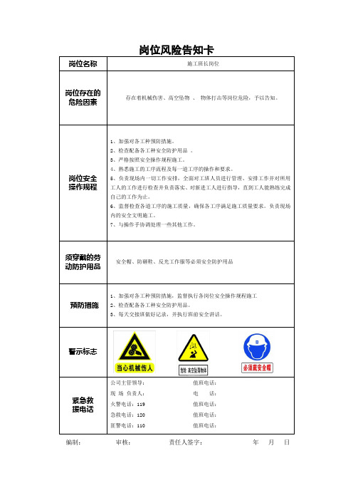 各崗位安全風險告知卡 - 百度文庫