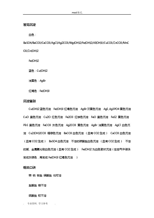 白色:baso4/baco3/caco3/agcl/ag2co3/mg(oh)2/fe(oh)2/al(oh)3/cuco3