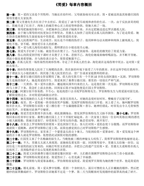 《简爱》每章内容概括 第一章:简·爱的父亲是个穷牧师,当她还在幼年