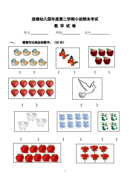 庞楼幼儿园年度第二学期小班期末考试 数学试卷 姓名班级总分1,看物