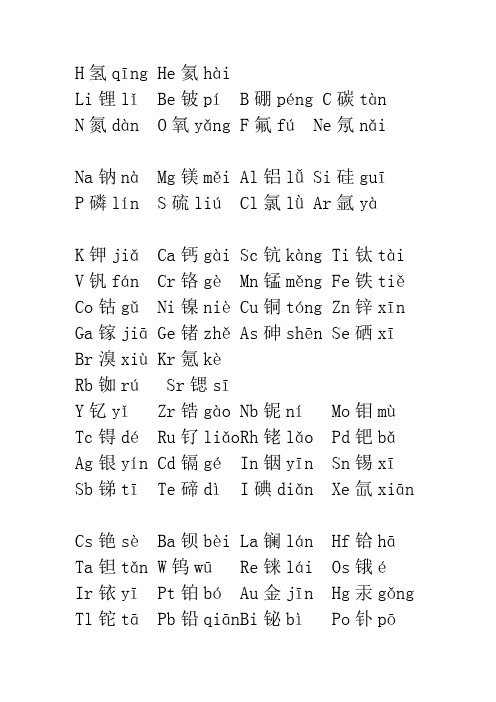 元素週期表拼音註釋 - 百度文庫