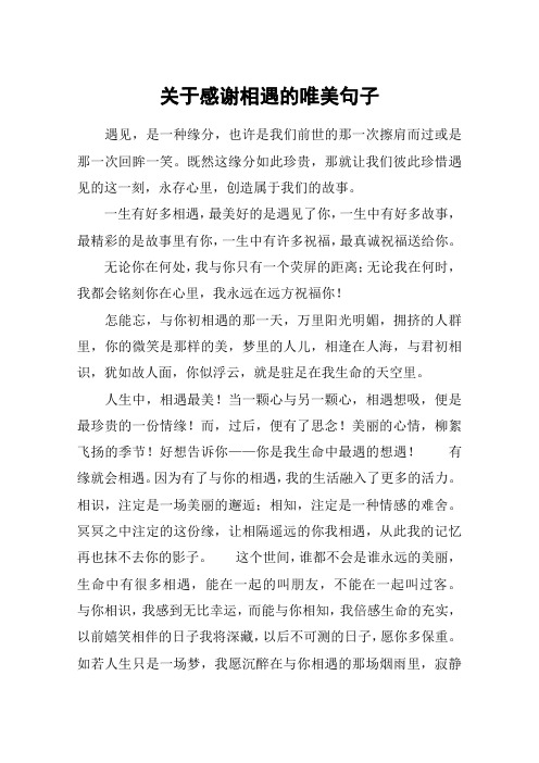 既然这缘分如此珍贵,那就让我们彼此珍惜遇见的这一刻,永存心里,创造