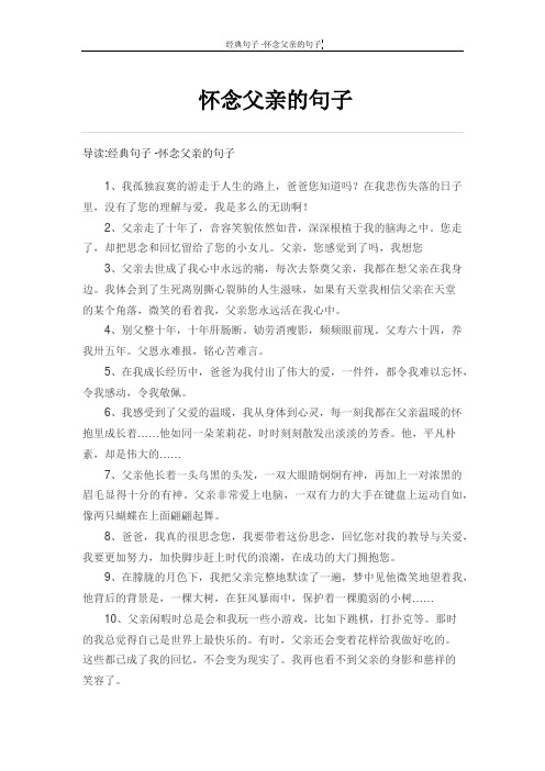 导读:经典句子-怀念父亲的句子 1,我孤独寂寞的游走于人生的路上,爸爸