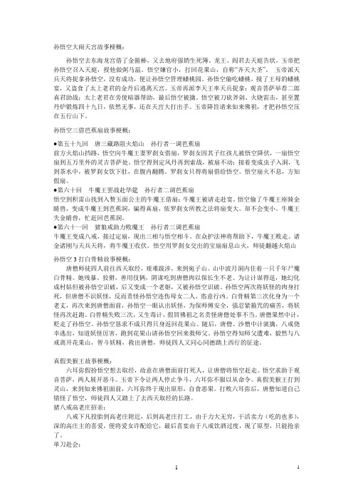 孙悟空大闹天宫故事梗概: 孙悟空去东海龙宫借了金箍棒,又去地府强销