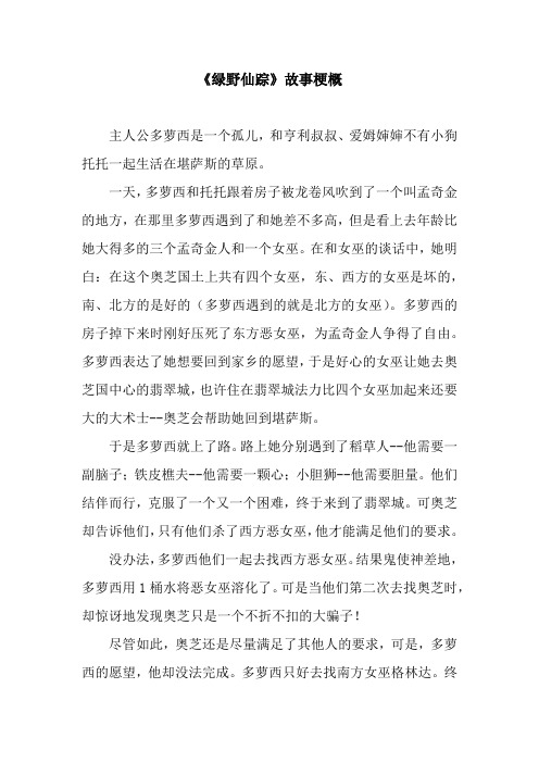 《绿野仙踪》故事梗概 主人公多萝西是一个孤儿,和亨利叔叔,爱姆婶婶