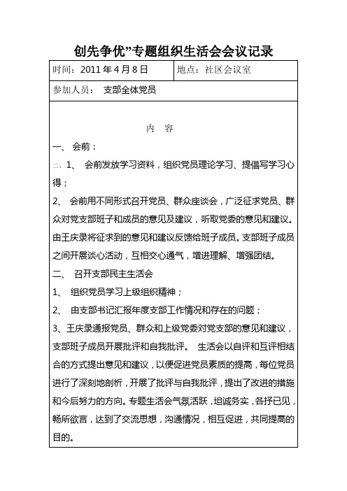 内容|1 会前|2 1 会前发放学习资料,组织党员理论学习,提倡写